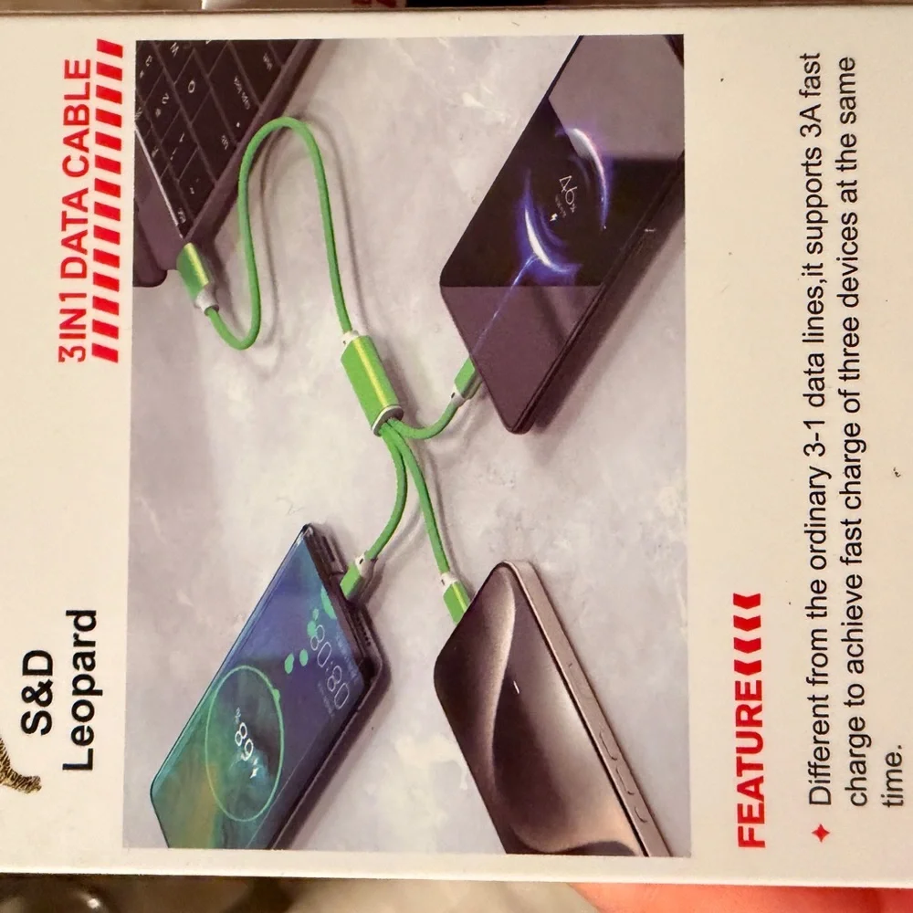 3-in-1 Data Cable - Blue- price for one